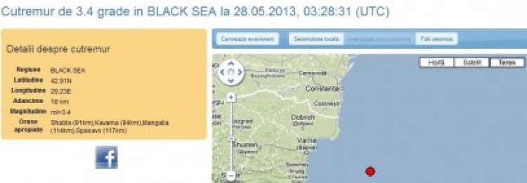 Cutremur în Marea Neagră, la 114 kilometri de Mangalia